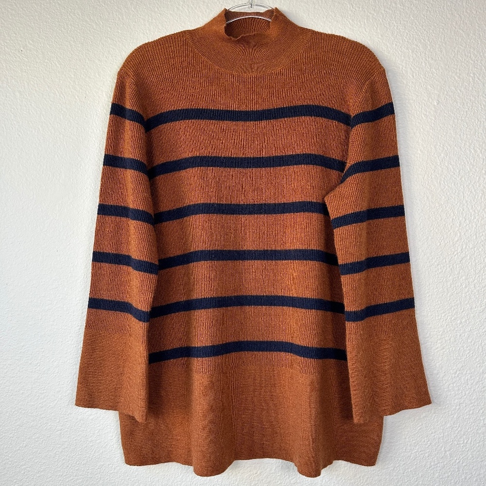Nom maternity size M Sarabeth sweater brown navy stripe wool nursing side zipper